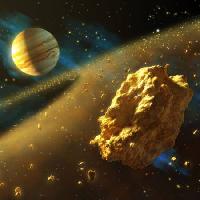 Pixwords L`immagine con universo, rocce, pianeta, spazio, la cometa Andreus - Dreamstime