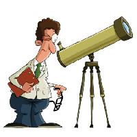 Pixwords L`immagine con lo scienziato, l'uomo, l'obiettivo, il telescopio, orologio Dedmazay - Dreamstime