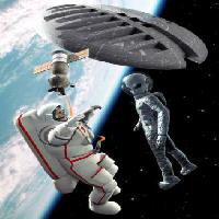 Pixwords L`immagine con spazio, alieni, astronauta, via satellite, astronave, la terra, il cosmo Luca Oleastri - Dreamstime