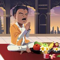Pixwords L`immagine con L'uomo, pregare, cibo, mangiare, Appels, banana, frutta, indiano Artisticco Llc (Artisticco)