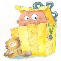 scatola, bambino, capretto, Kittie, gatto, regalo Carla F. Castagno (Korat_cn)
