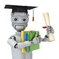 Pixwords L`immagine con laureato, robot, carta, diploma, i file, i libri, cappello Vladimir Nikitin - Dreamstime
