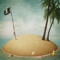 spiaggia, bandiera, pirata, isola Annnmei - Dreamstime