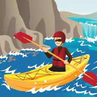 Pixwords L`immagine con acqua, pagaia, kayak, cascata, montagna, barca Artisticco Llc - Dreamstime