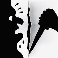 Pixwords L`immagine con assassino, coltello, sfregiato, nero, mano, affilato, sudore Robodread - Dreamstime